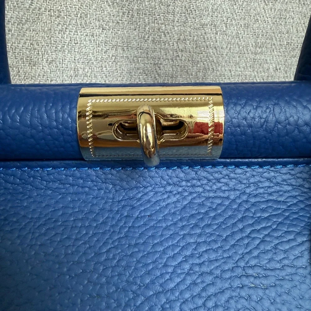 Italian Leather Satchel Quiet Luxury Y2K Cobalt‎ Blue Top Handle Crossbody Bag